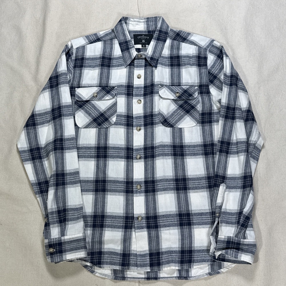 Freenote Cloth Plaid Gray Button Shirt Men's Size Medium Made In USA